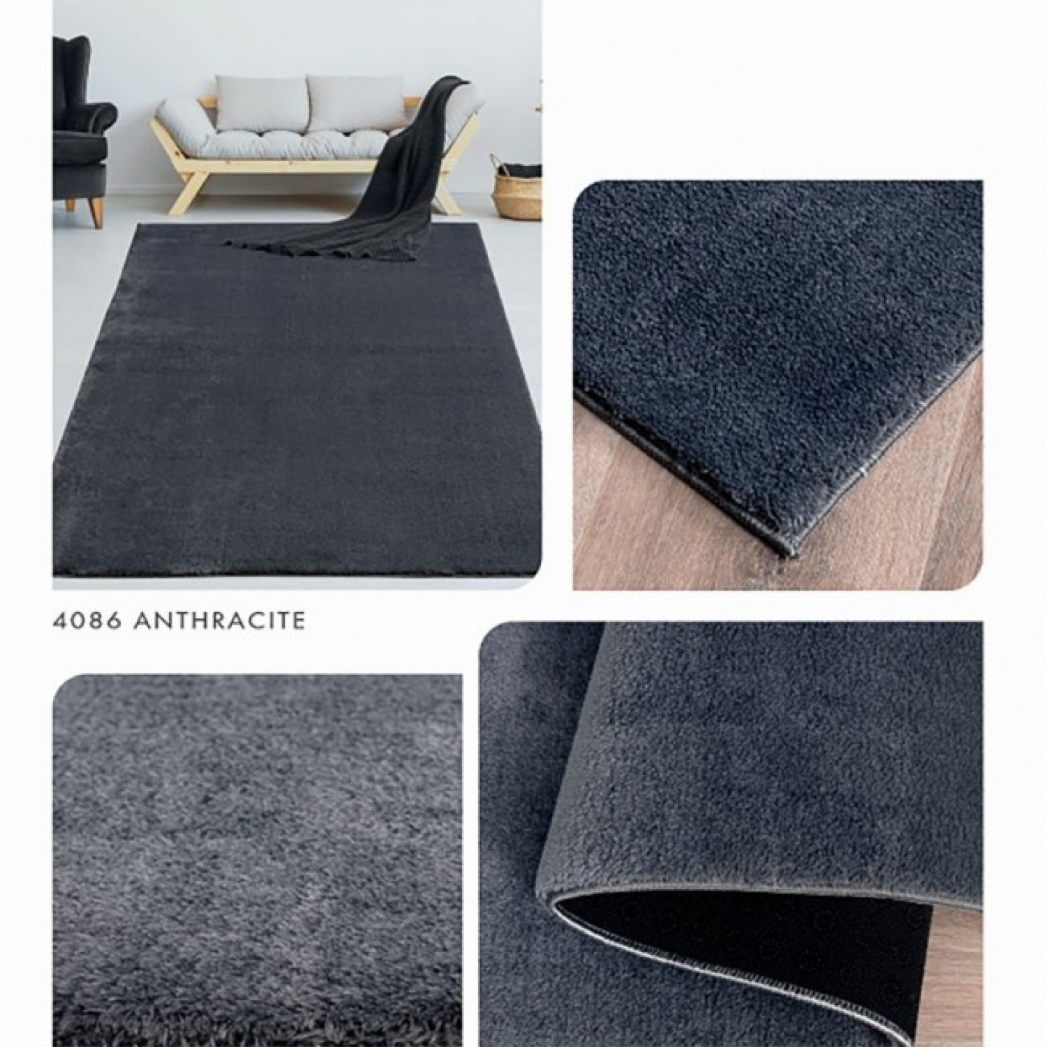 Χαλί Soft Velvet Γούνινη dark grey 200x250