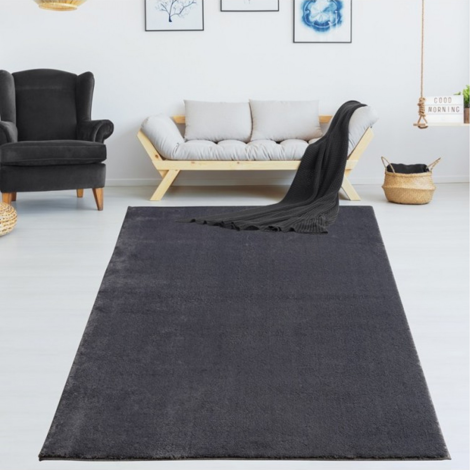 Χαλί Soft Velvet Γούνινη dark grey 200x250