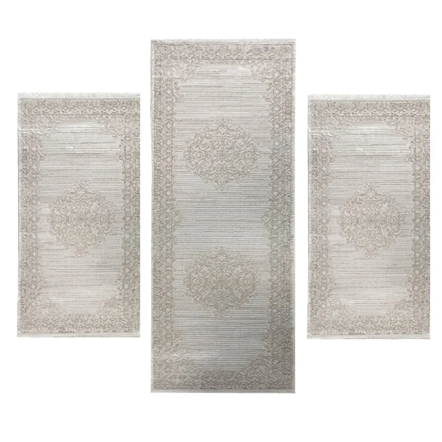 Χαλιά Ανάγλυφα Με Βελούδινη Υφή Lazer Cream Beige LZ172 Σετ Κρεβατοκάμαρας 3Τμχ