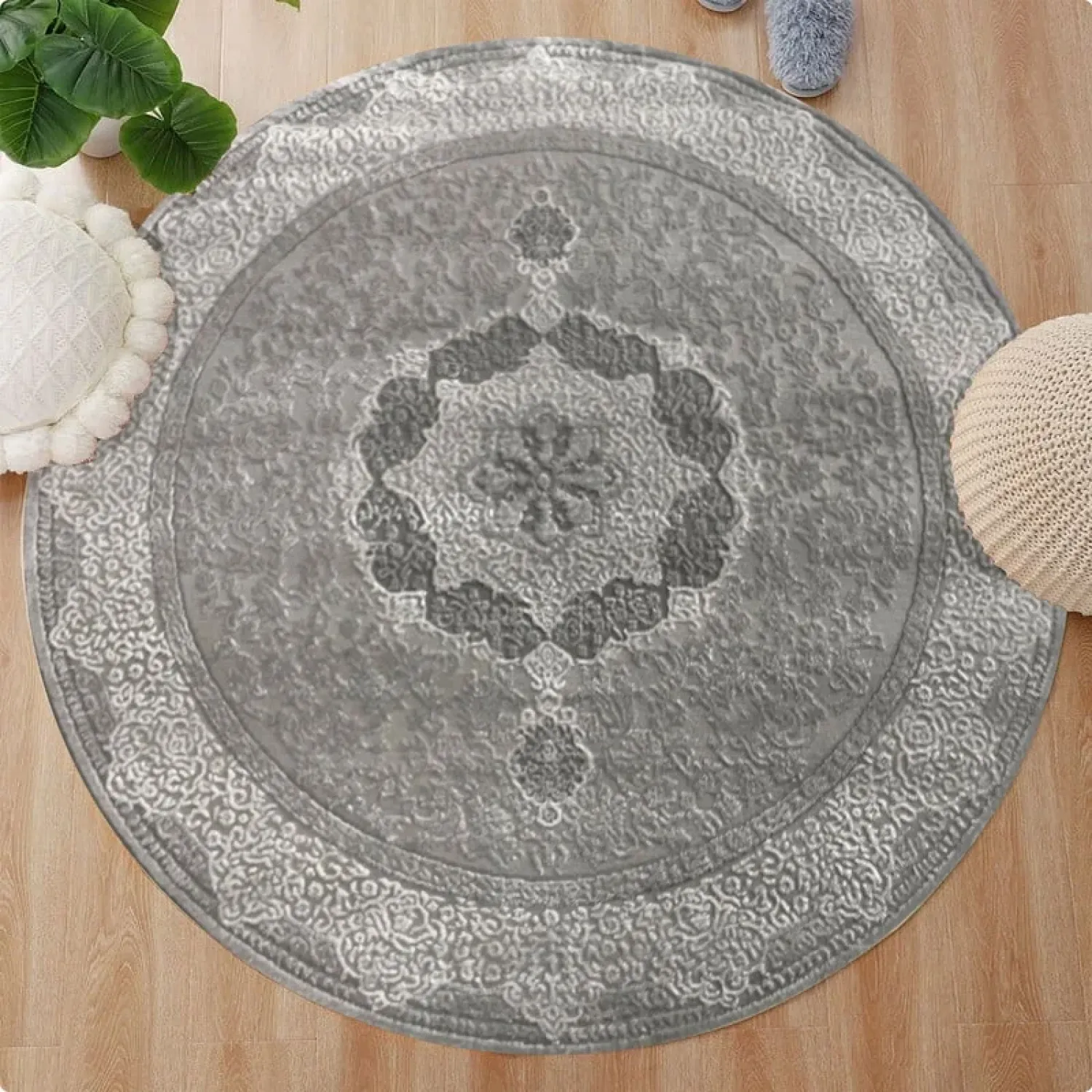 Χαλιά Ανάγλυφα Με Βελούδινη Υφή Lazer L.Grey LZ193 Στρογγυλά