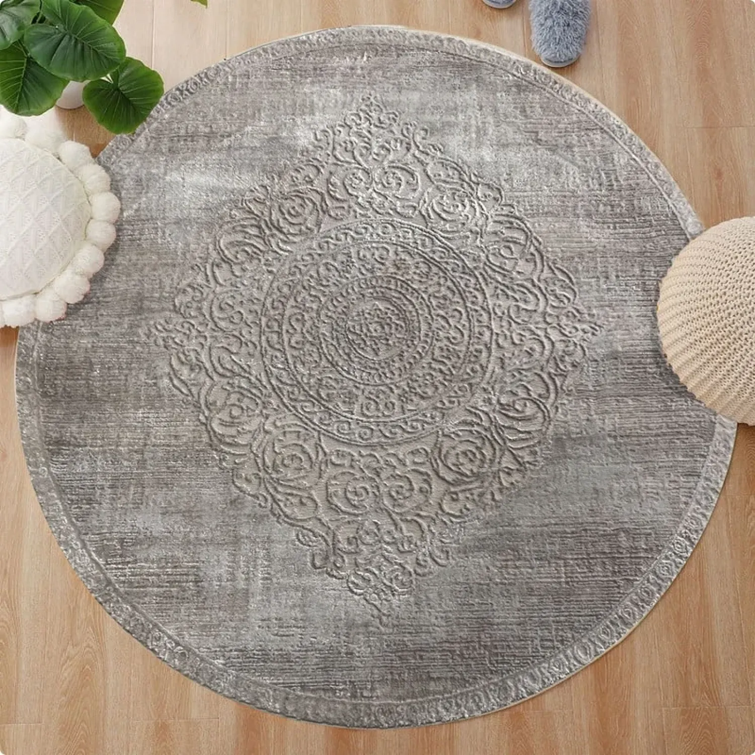 Χαλιά Ανάγλυφα Με Βελούδινη Υφή Lazer Cream Beige LZ288 Στρογγυλά