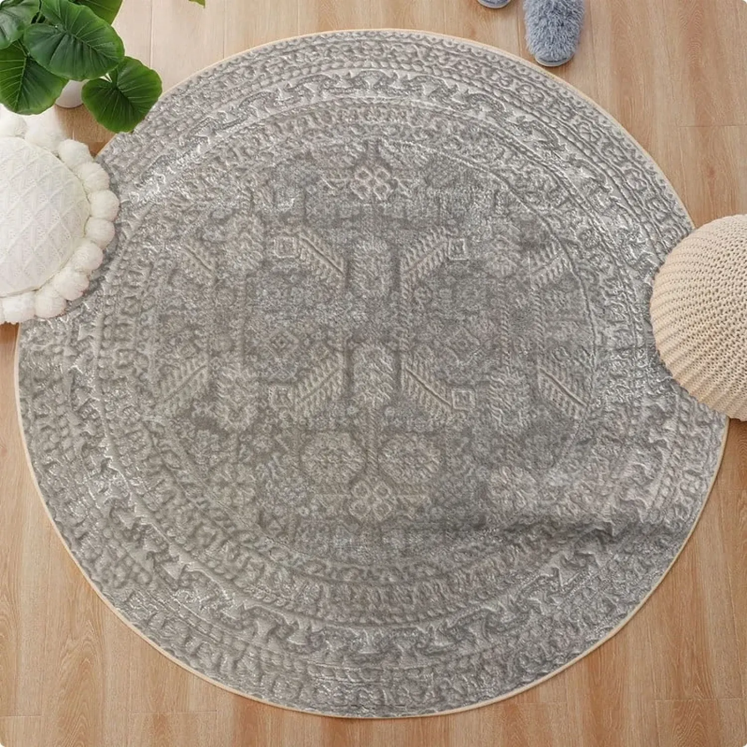 Χαλιά Ανάγλυφα Με Βελούδινη Υφή Lazer Cream Beige LZ290 Στρογγυλά