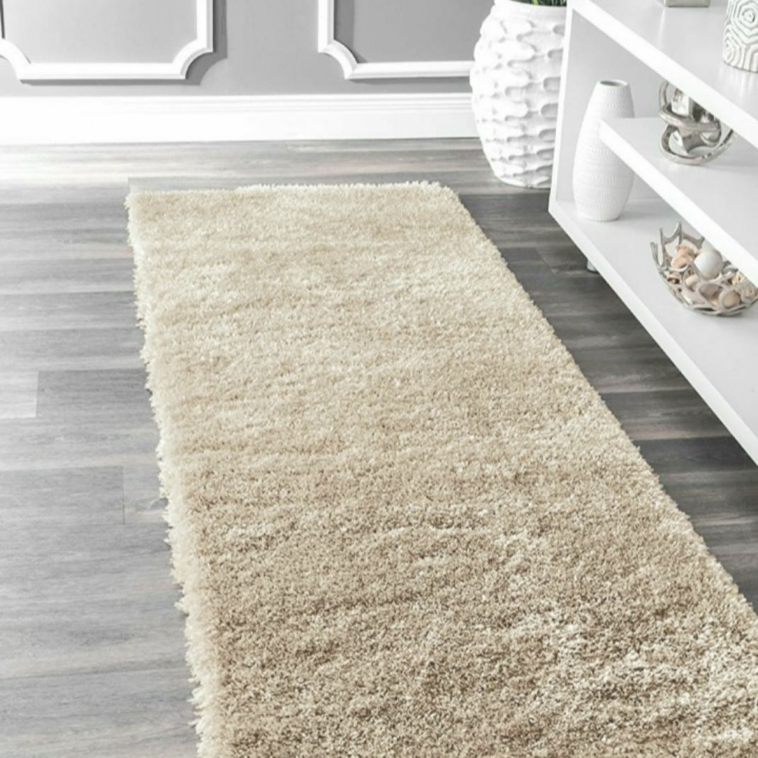 Σέτ κρεβατοκάμαρας 3τμχ χαλιά super shaggy εκρού