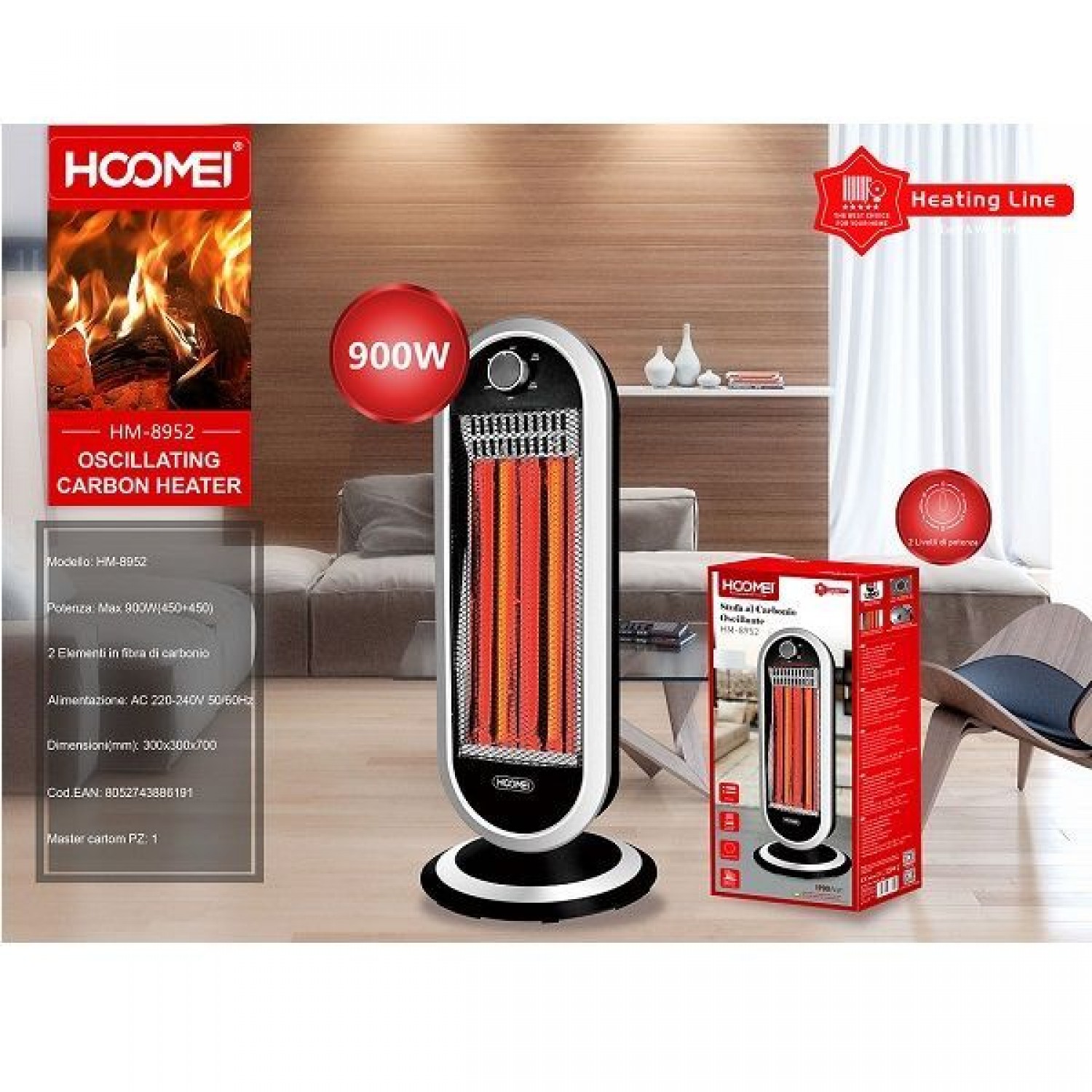 Σόμπα Hoomei HM-8952 Carbon 900W