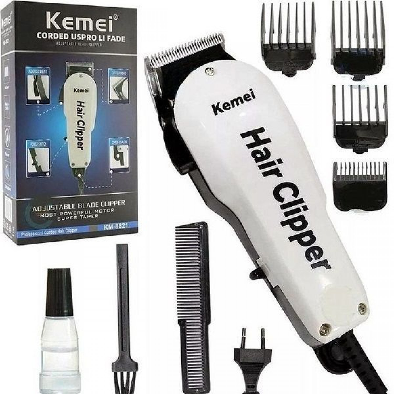 Kemei Επαγγελματική Κουρευτική Μηχανή Ρεύματος Λευκή KM-8821
