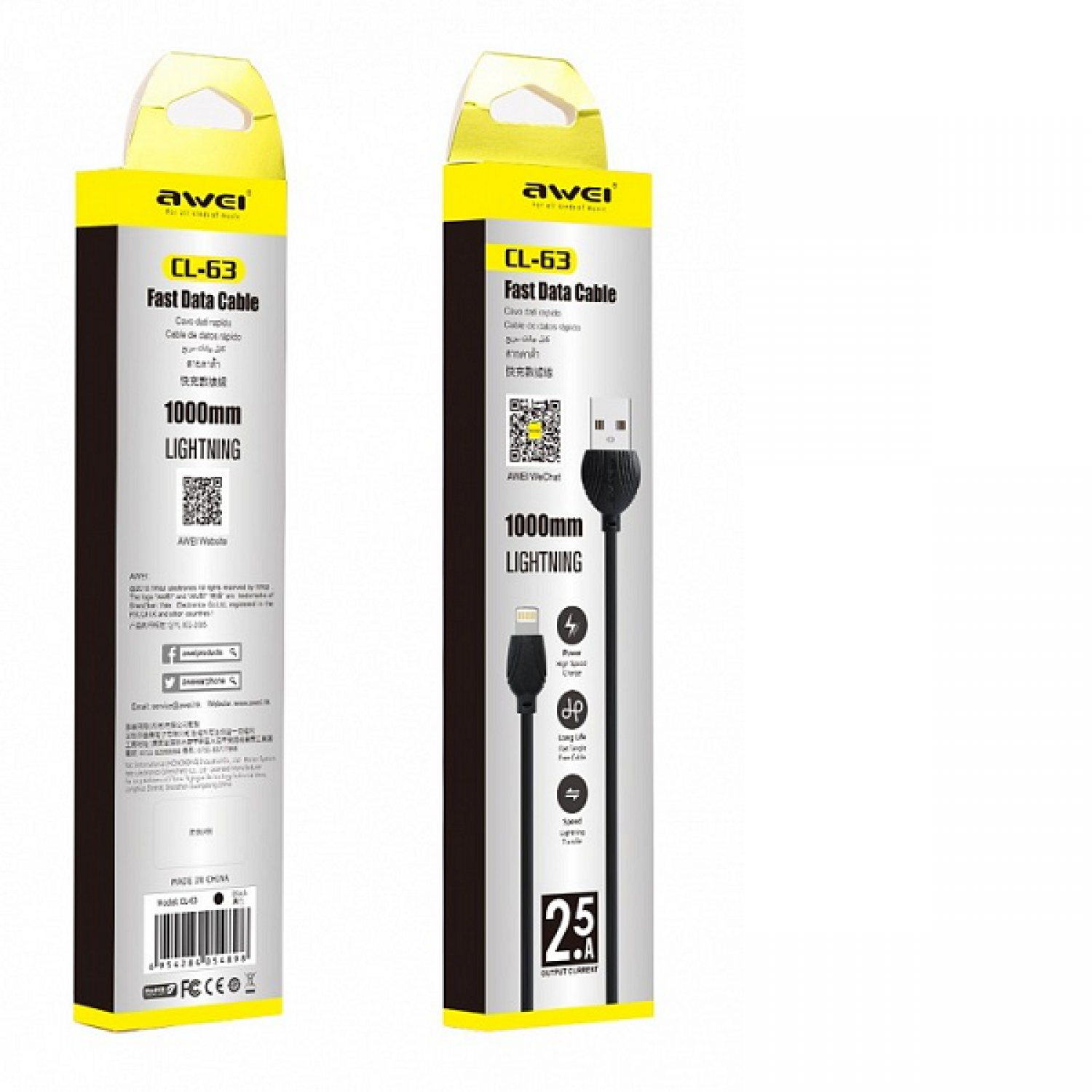 Awei Regular USB to Lightning Cable Μαύρο 1m
