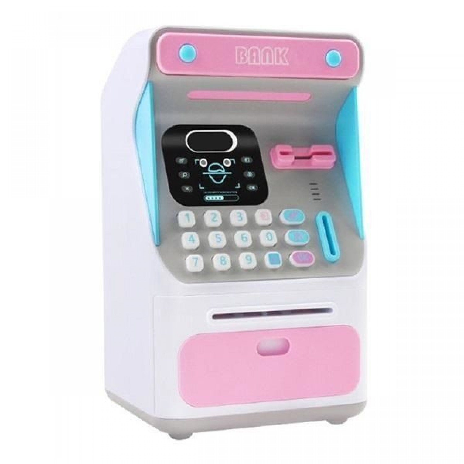 Κουμπαράς Πλαστικός Mini Atm Money Bank με Ηλεκτρονική Κλειδαριά και Αναγνώριση Προσώπου Ροζ 16x14x26.5cm