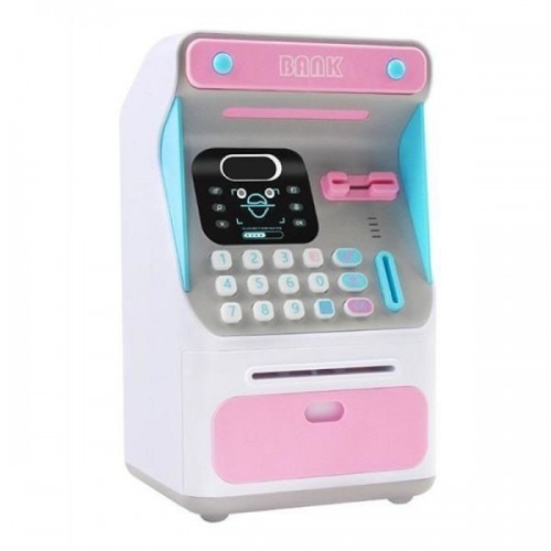Κουμπαράς Πλαστικός Mini Atm Money Bank με Ηλεκτρονική Κλειδαριά και Αναγνώριση Προσώπου Ροζ 16x14x26.5cm