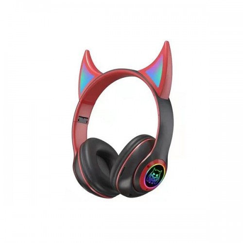 Demon Cat Ασύρματα/Ενσύρματα Over Ear Ακουστικά με 8 ώρες Λειτουργίας Μαύρα - Κόκκινα AB-D470