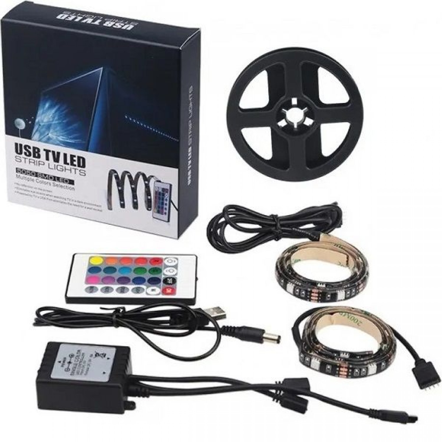 Ταινία LED Τηλεόρασης Αδιάβροχη Τροφοδοσίας USB (5V) RGB Μήκους 4x50cm Σετ με Τηλεχειριστήριο και Τροφοδοτικό Τύπου SMD5050 26386