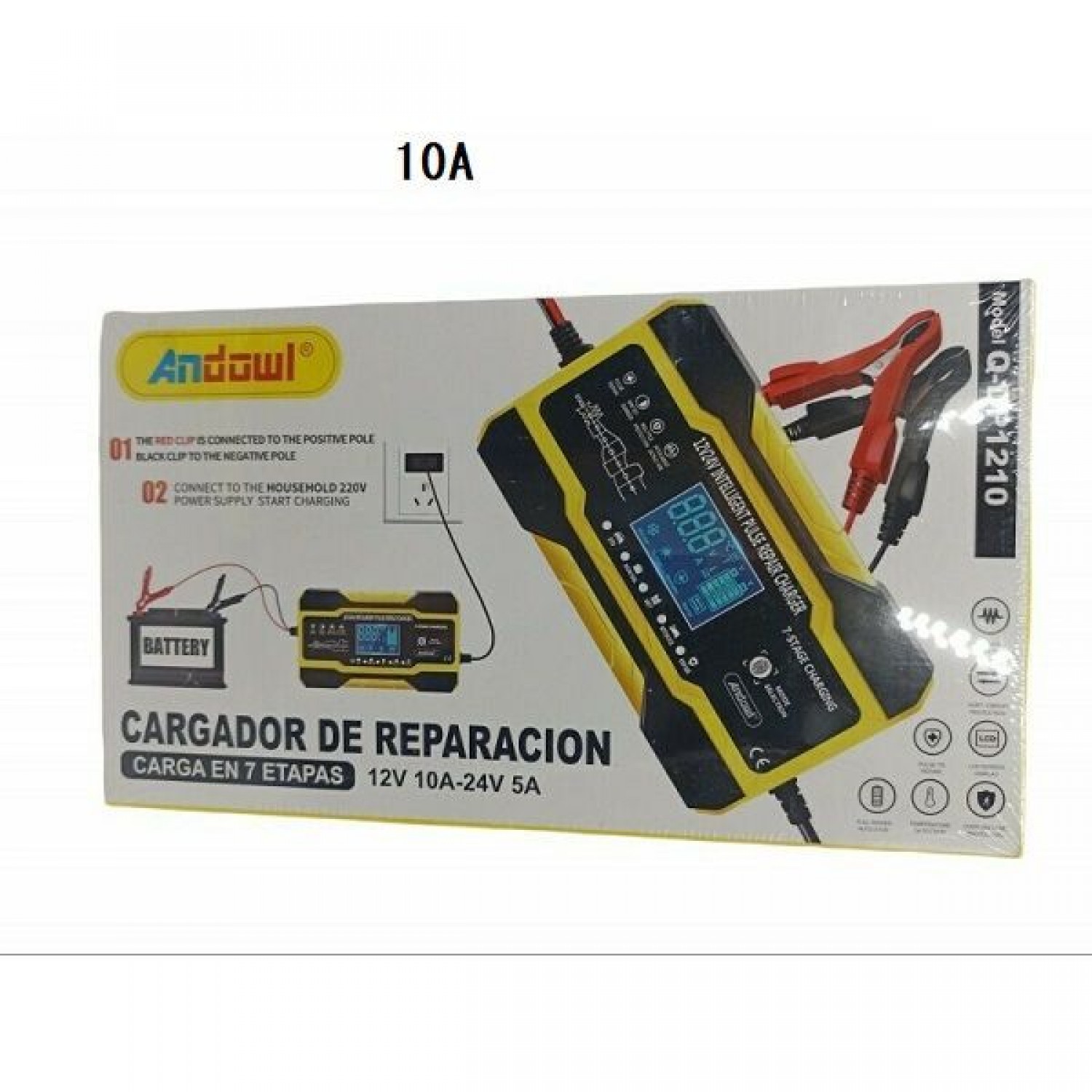 Φορτιστής Μπαταρίας Αυτοκινήτου 12V/10A - 24V/5A με Οθόνη LCD & Κροκοδειλάκια Andowl Q-DP1210