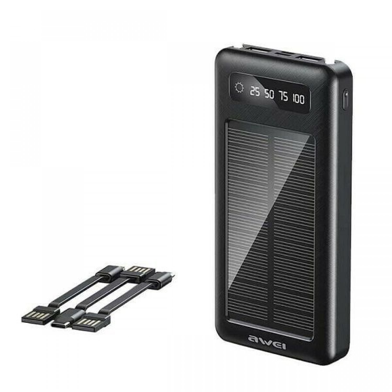 Ηλιακό Power Bank 10000mAh με 2 Θύρες USB-A Μαύρο Awei P129K