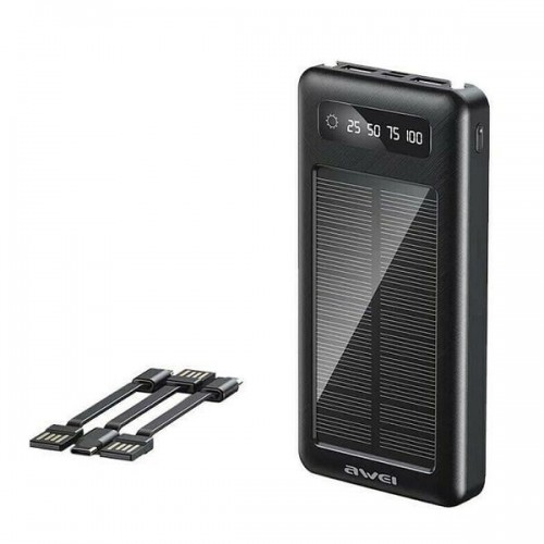 Ηλιακό Power Bank 10000mAh με 2 Θύρες USB-A Μαύρο Awei P129K