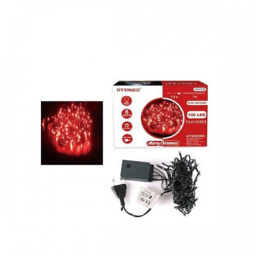100 Χριστουγεννιάτικα Λαμπάκια LED Κόκκινα 8.5μ σε Σειρά με Πράσινο Καλώδιο εσωτερικού χώρου Arrango AN57232