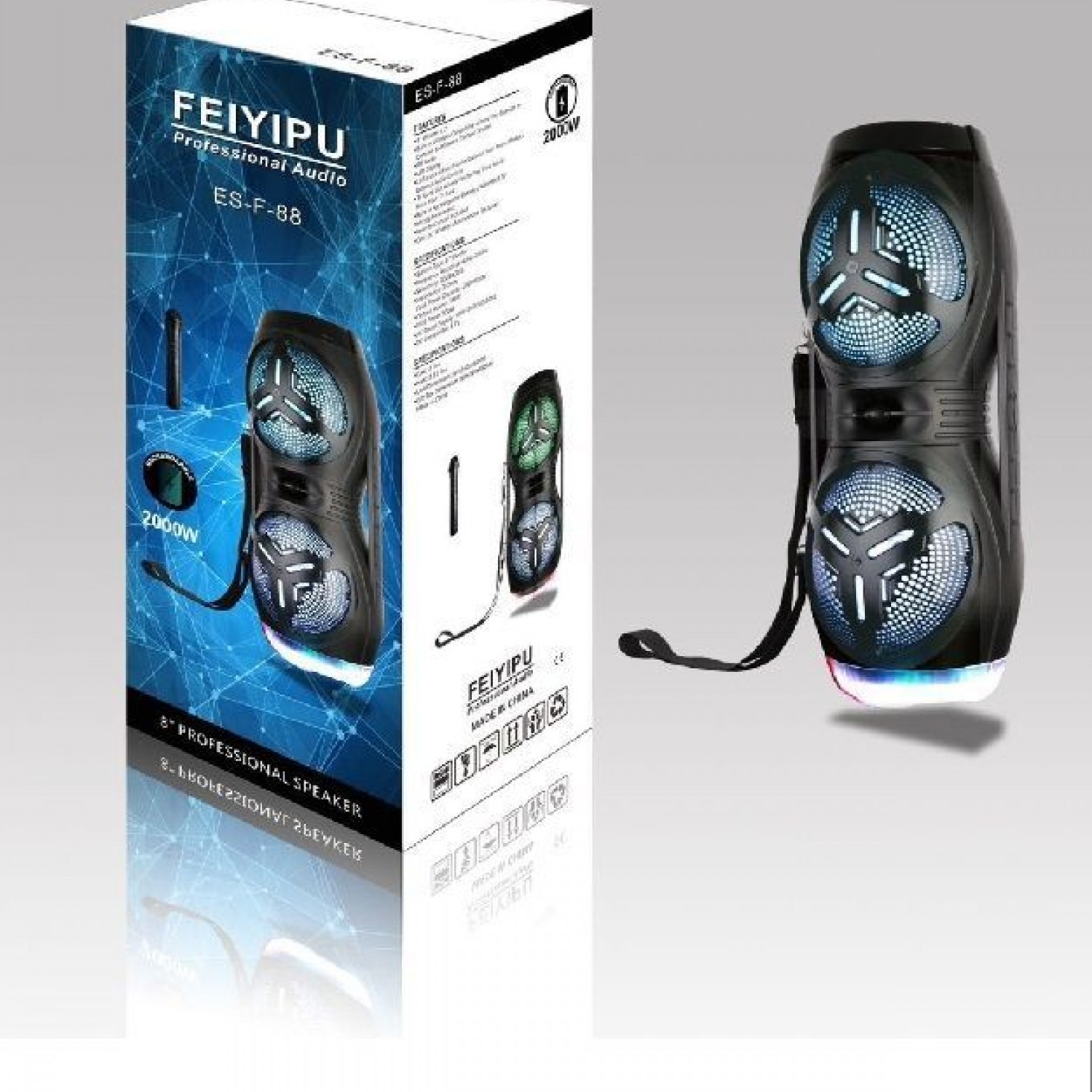 Ηχείο Bluetooth 2000w 8'' Wooter x 2 Με Μικρόφωνο και Χειριστήριο ES-F-88