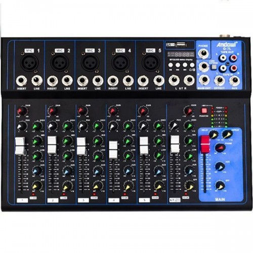 Κονσόλα 7 Καναλιών Αναλογική με Phantom Power & 5 Εισόδους XLR & Bluetooth Andowl Q-7L