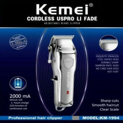 Kemei Επαναφορτιζόμενη Κουρευτική Μηχανή Ασημί KM-1994