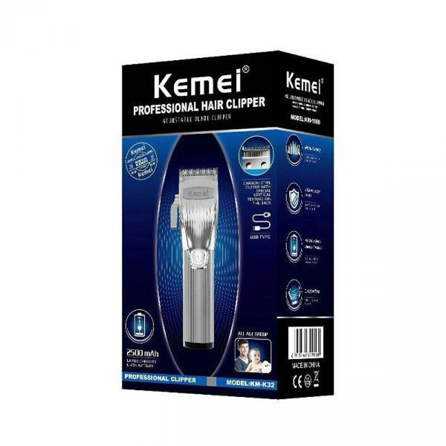 Kemei Κουρευτική Μηχανή Ασημί Επαναφορτιζόμενη KM-K32S
