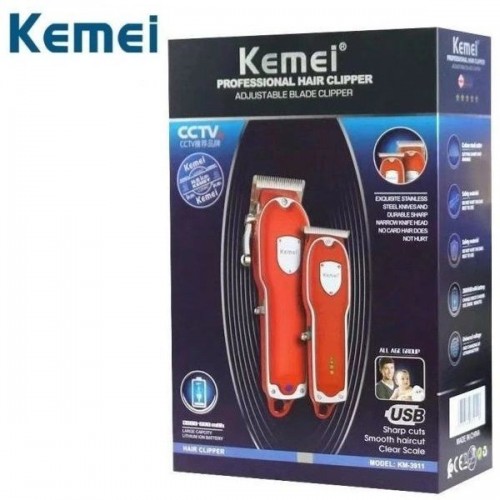 Kemei Σετ Επαναφορτιζόμενης Κουρευτικής Μηχανής Κόκκινο KM-3911