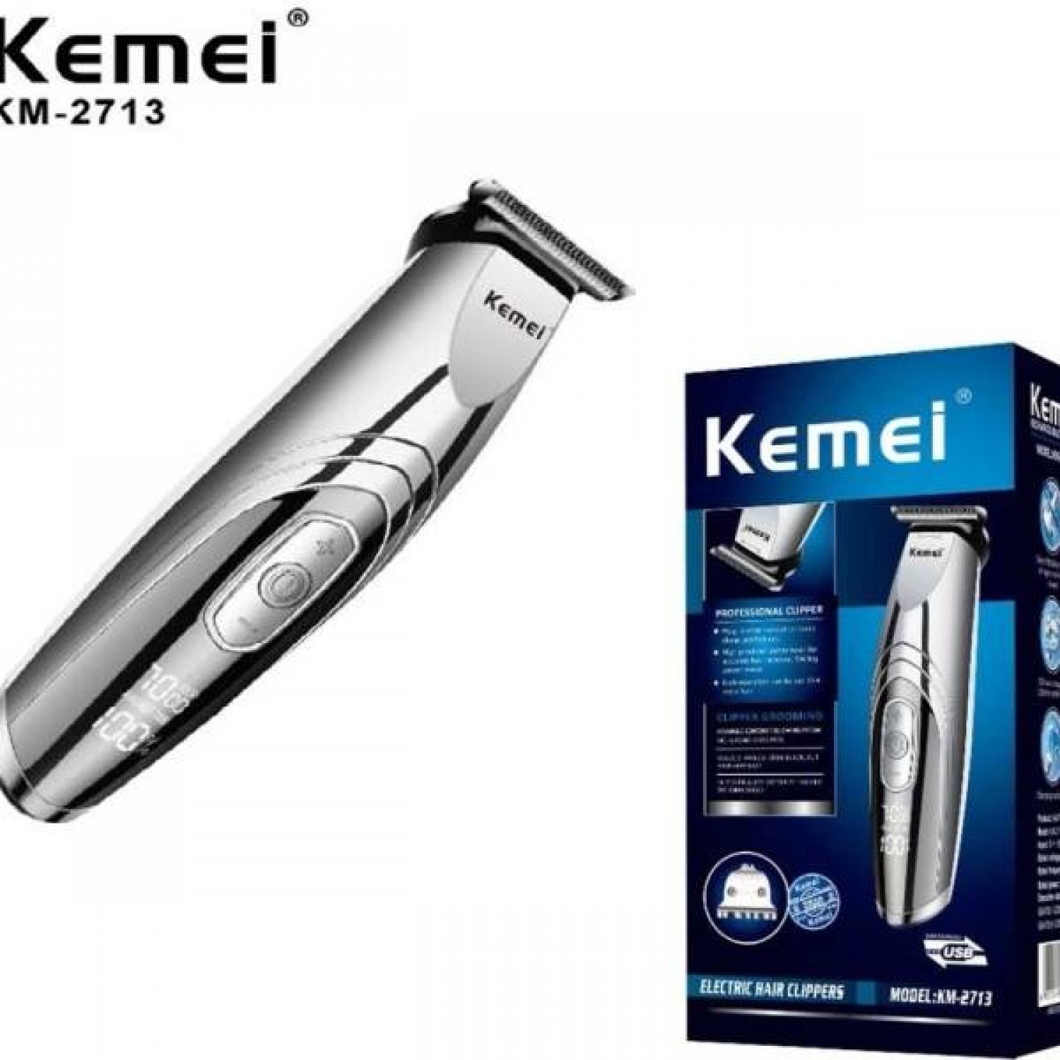 Kemei Κουρευτική Μηχανή Επαναφορτιζόμενη Ασημί KM-2713