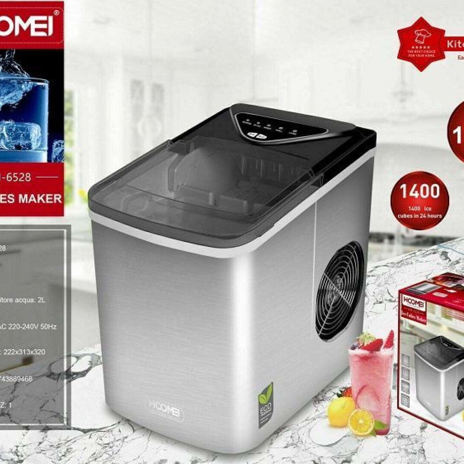 Παγομηχανή 2L 100W με Ημερήσια Παραγωγή 12kg Hoomei HM-6528