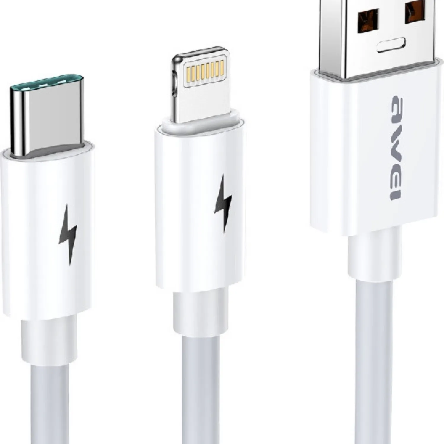 Awei CL-79 Regular USB to Lightning / Type-C Cable 5A Λευκό 1.2m hello hello