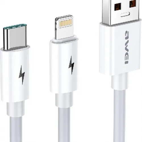 Awei CL-79 Regular USB to Lightning / Type-C Cable 5A Λευκό 1.2m hello hello