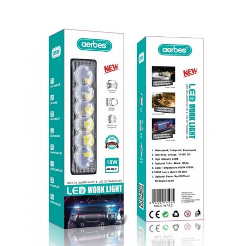 Aerbes AB-Q631 Προβολέας Αυτοκινήτου σε Σχήμα Μπάρας LED 18W με Λευκό Φωτισμό 1τμχ