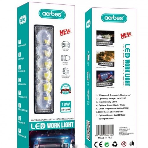 Aerbes AB-Q631 Προβολέας Αυτοκινήτου σε Σχήμα Μπάρας LED 18W με Λευκό Φωτισμό 1τμχ