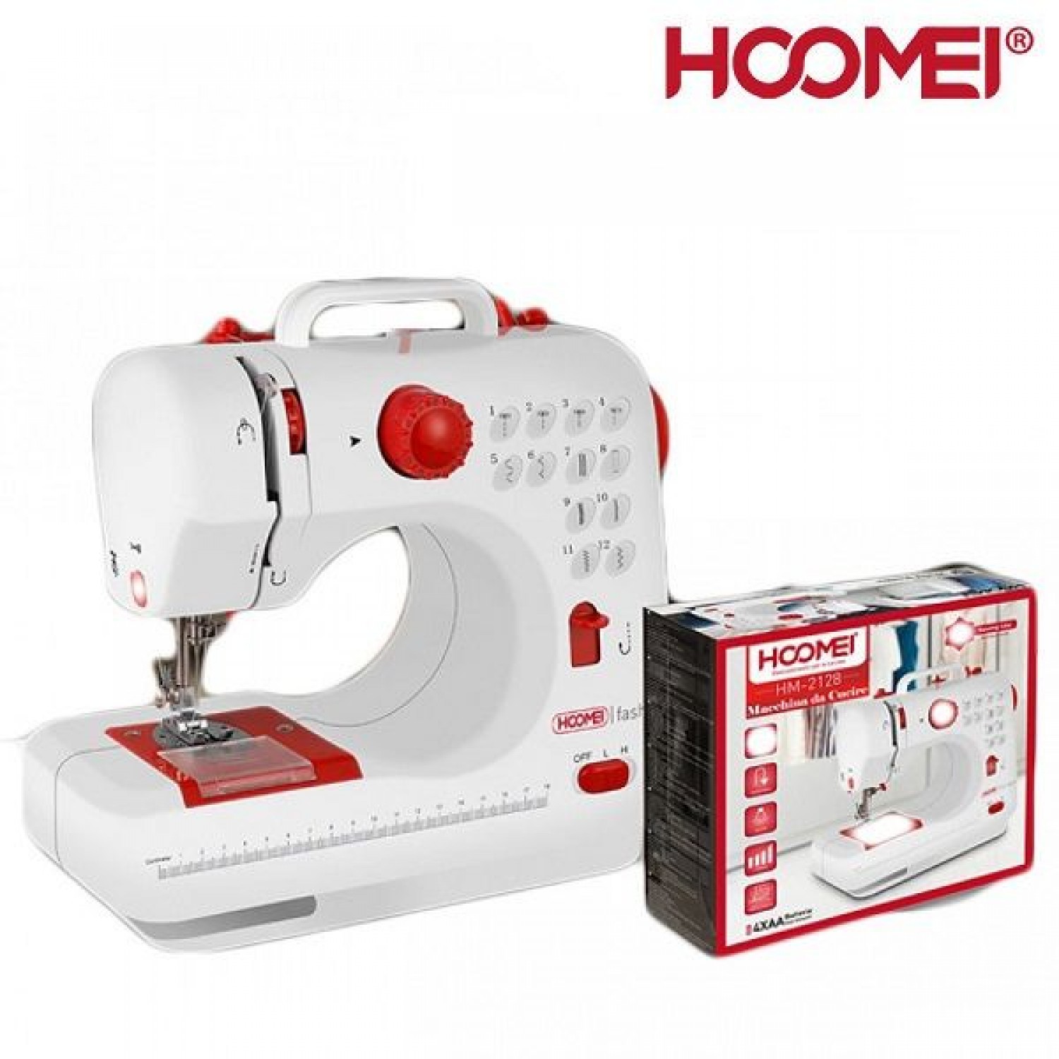 Ραπτομηχανή 500W HM-2128 με Διπλή Κλωστή / Ρυθμιζόμενο Μήκος Βελονιάς / Φωτιζόμενη Κεφαλή Hoomei