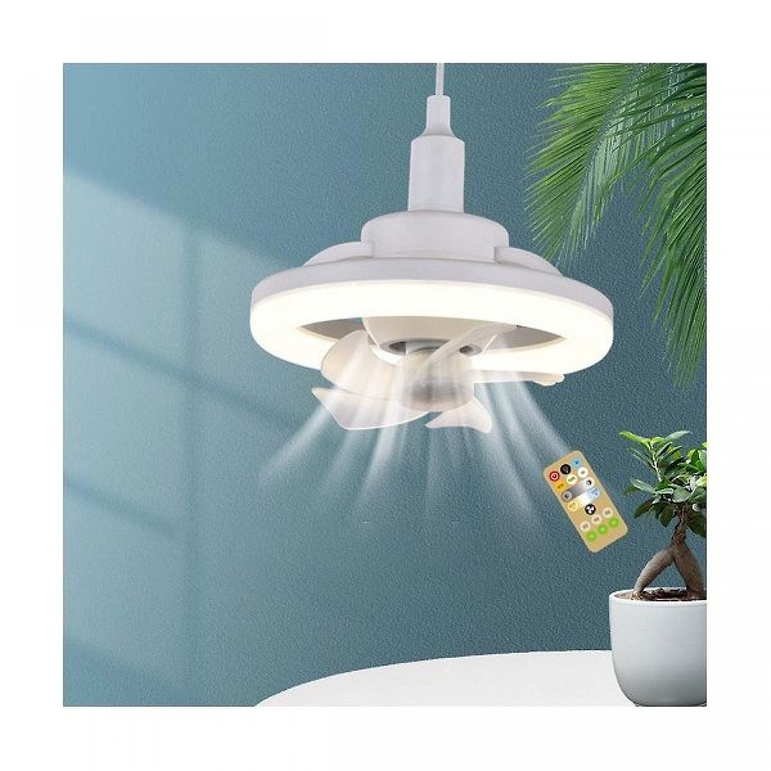 360ᵒ Περιστρεφόμενος Ανεμιστήρας Led Λάμπα Ε27 60w 6500K Με Τηλεχειριστήριο 17964-152