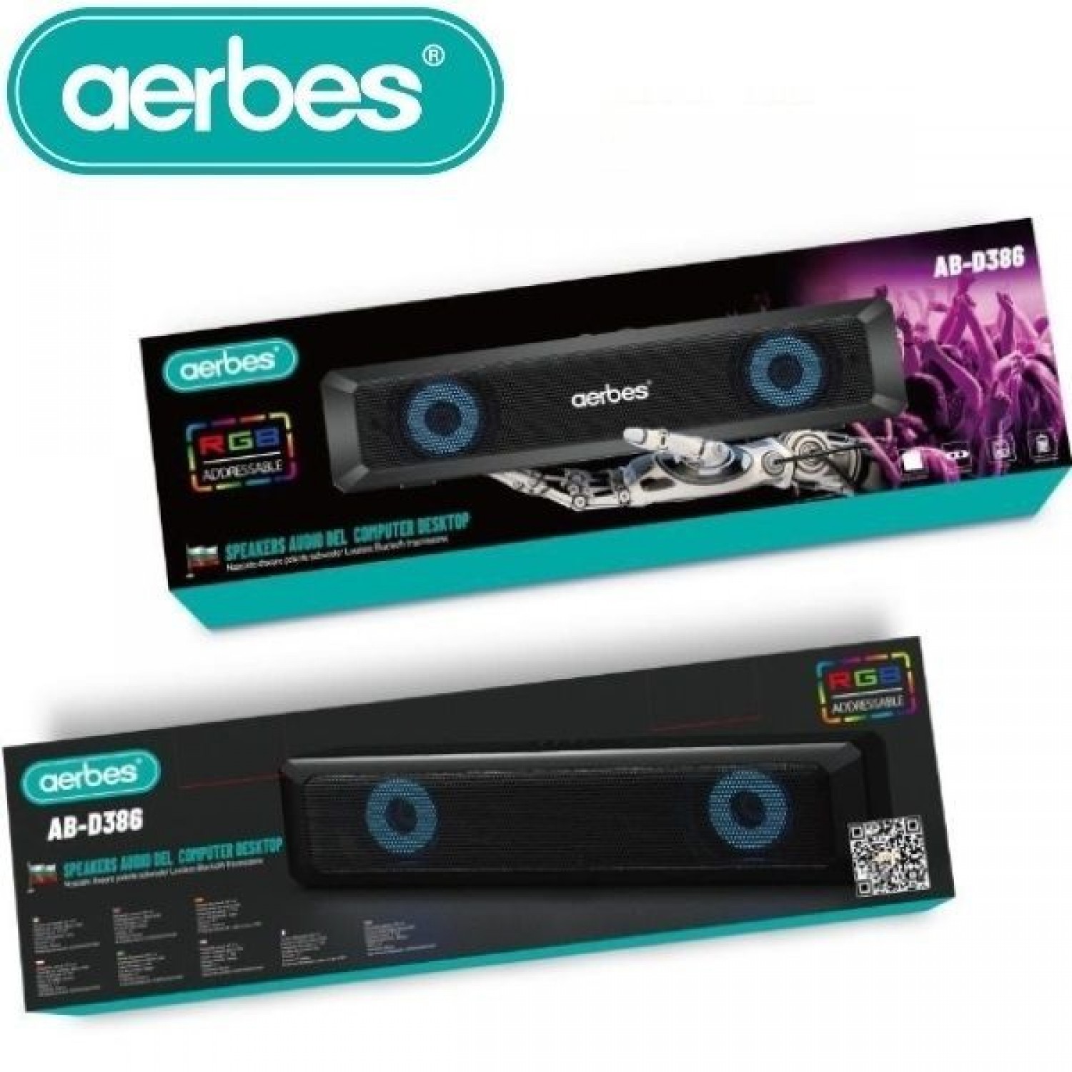 AB-D386 Ηχεία Υπολογιστή 2.0 με RGB Φωτισμό σε Μαύρο Χρώμα