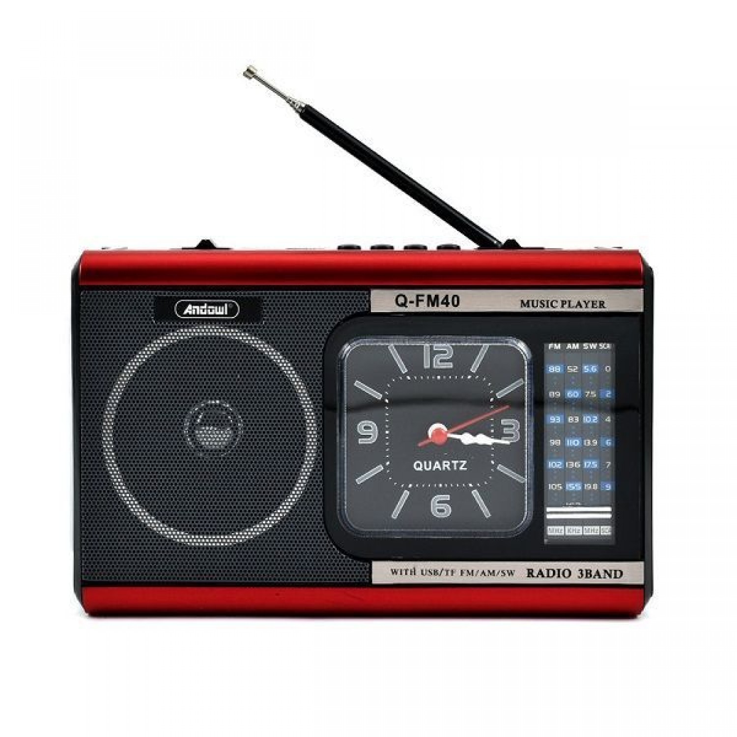 Ραδιόφωνο Φορητό Μπαταρίας με USB Φακό Bluetooth Κόκκινο Andowl Q-FM40