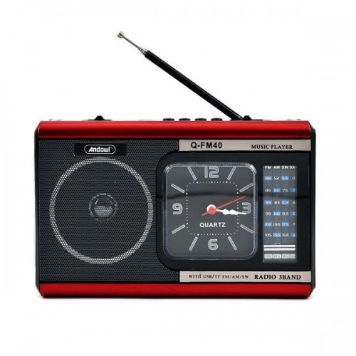 Ραδιόφωνο Φορητό Μπαταρίας με USB Φακό Bluetooth Κόκκινο Andowl Q-FM40