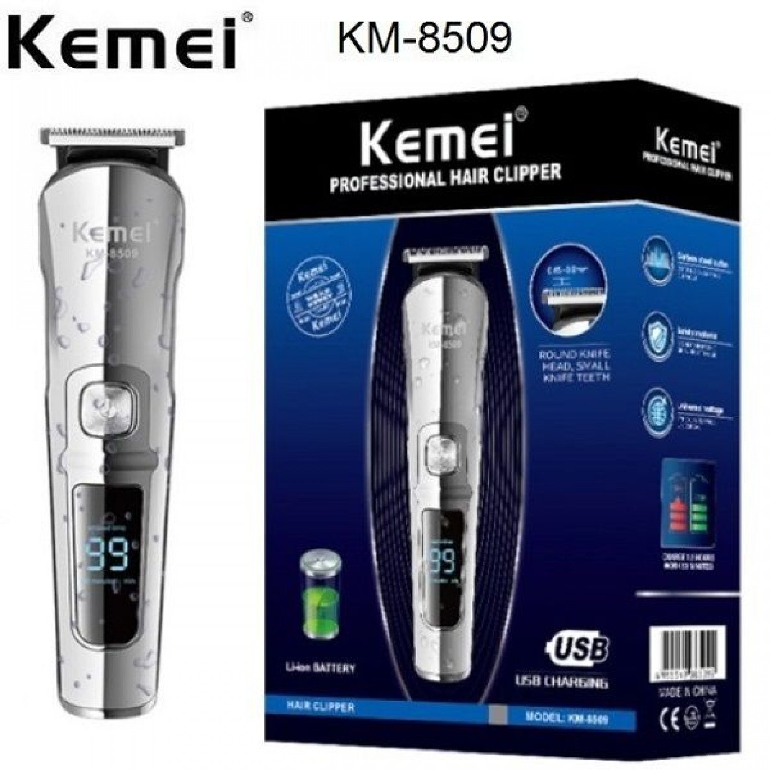Kemei Επαναφορτιζόμενη Κουρευτική Μηχανή Γκρι KM-8509
