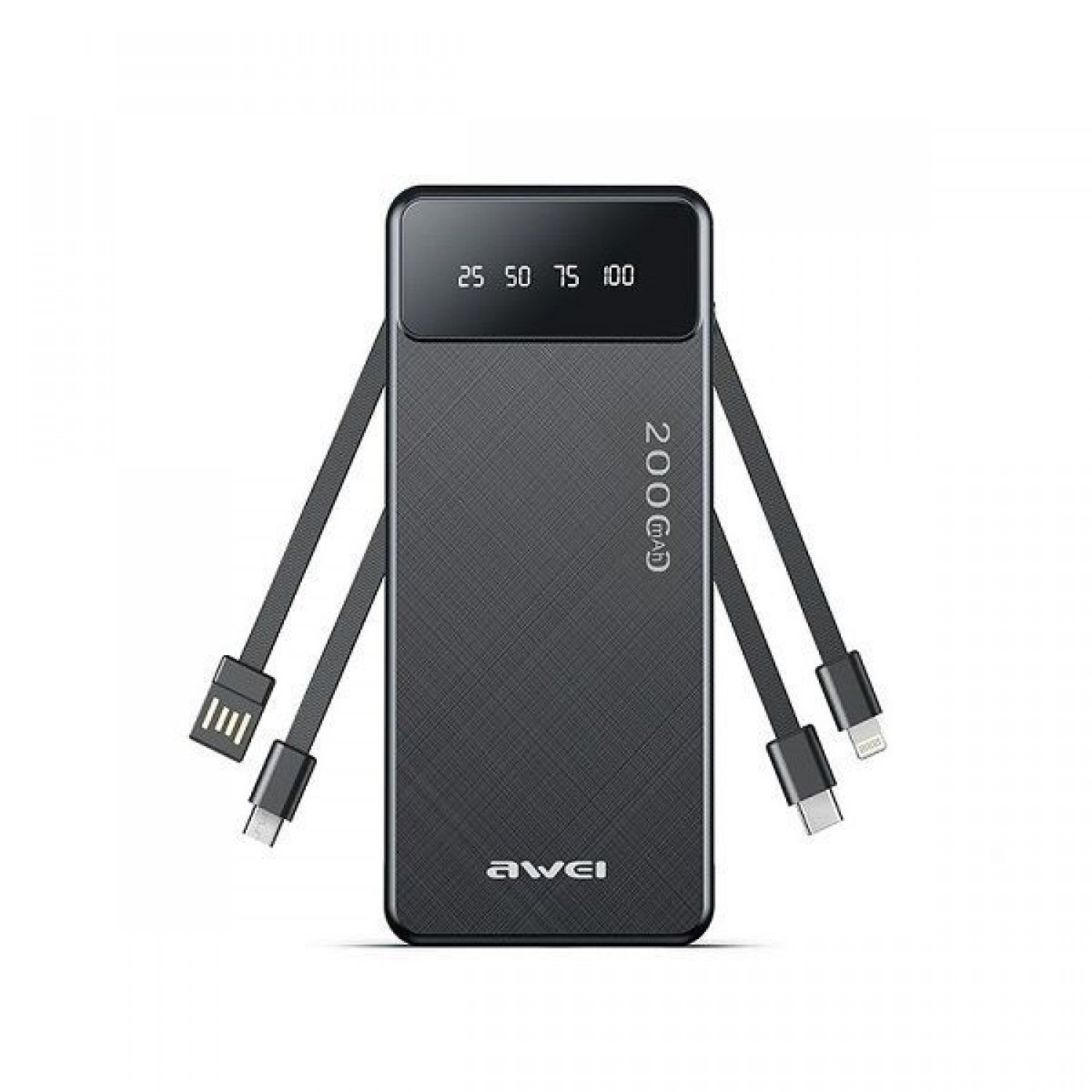 Power Bank 20000mAh 2.1A με USB Type-C, Micro, Lightning, USB-A Awei P132K – Μαύρο