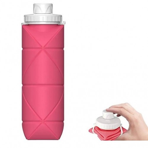 Αναδιπλούμενο Παγούρι Σιλικόνης 600ml για Camping Ροζ 103546