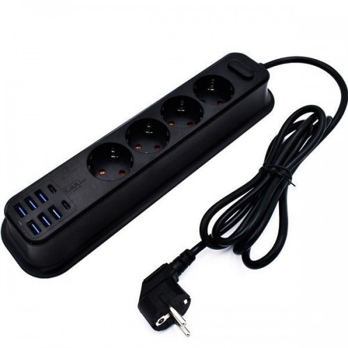 Πολύμπριζο Ασφαλείας με 4 Σούκο & 8 USB Θύρες 3.4Α 17W Moxom MX-ST05  Μαύρο