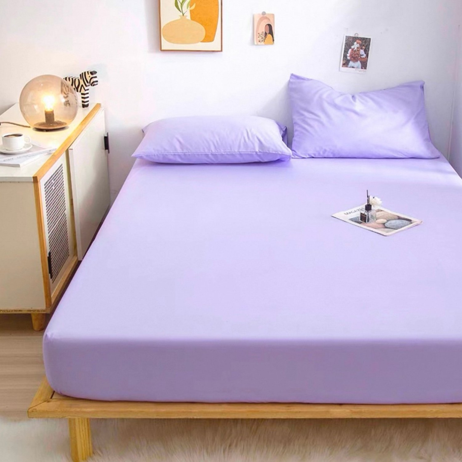 Μονόχρωμο Σεντόνι με λάστιχο-ΔΥΠΛΌ-160X200+30CM-Μοβ
