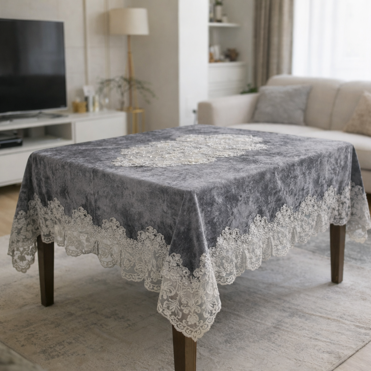 Βελούδινο Τραπεζομάντηλο - Γκρί 140X180CM