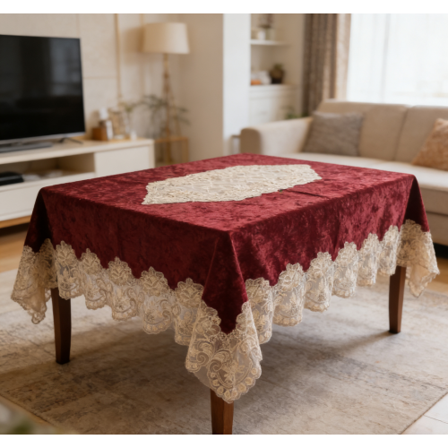 Βελούδινο Τραπεζομάντηλο - Μπορντό 140X140CM