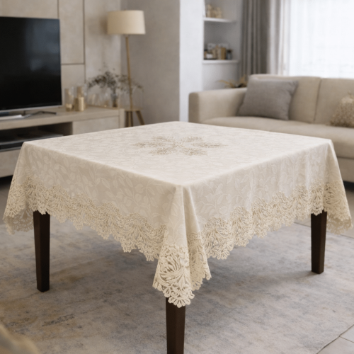 Βελούδινο Τραπεζομάντηλο RF2198 - Μπέζ 140X140CM