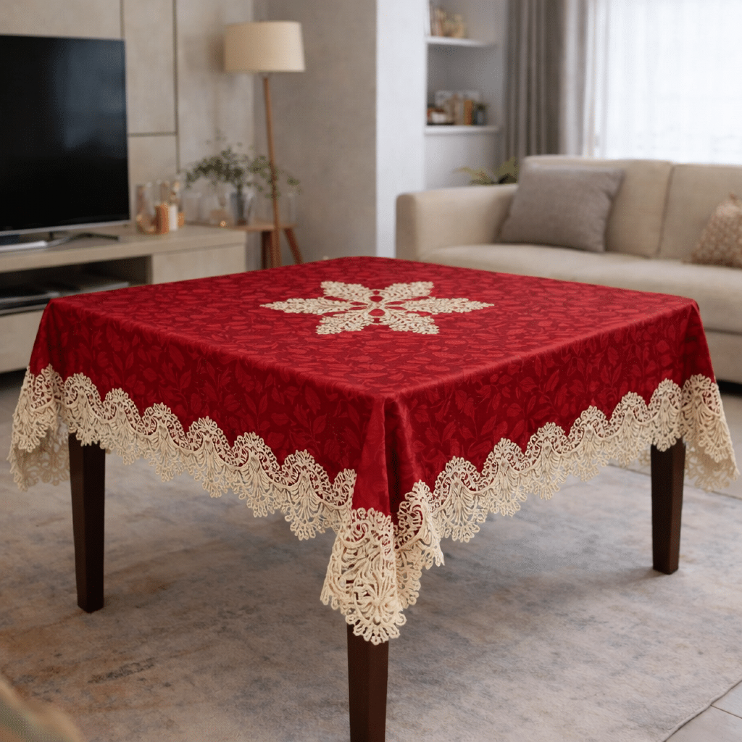 Βελούδινο Τραπεζομάντηλο RF2198 - Μπορντό 140X140CM