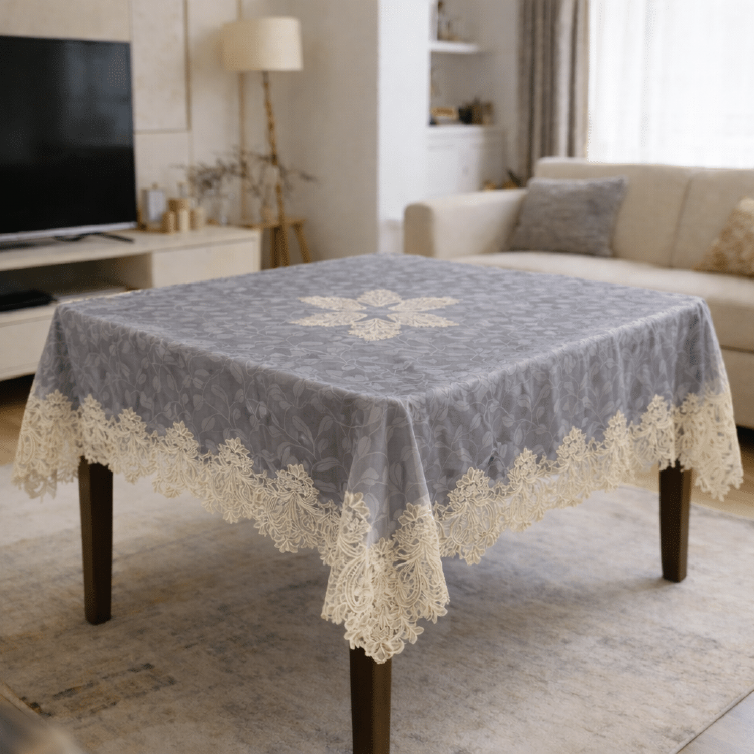 Βελούδινο Τραπεζομάντηλο RF2198 - Γκρί 85X85CM